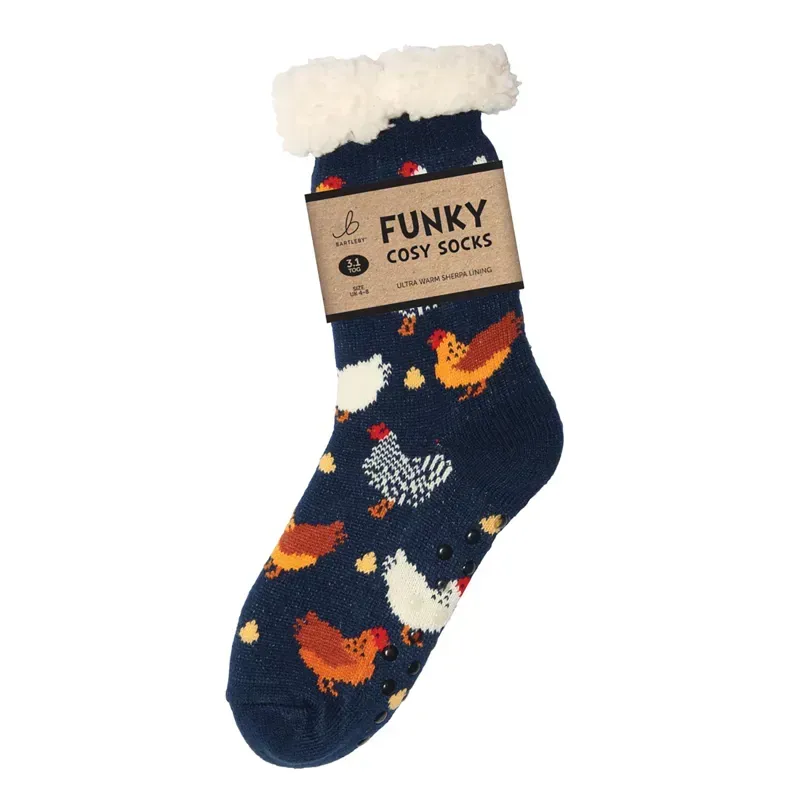 Bartleby Womens Size 4-8 Funky Sherpa Socks in Colourful Chicken