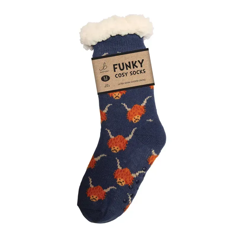 Bartleby Size 4-8 3.1 TOG Funky Cosy Sherpa Slipper Socks Highland Cow