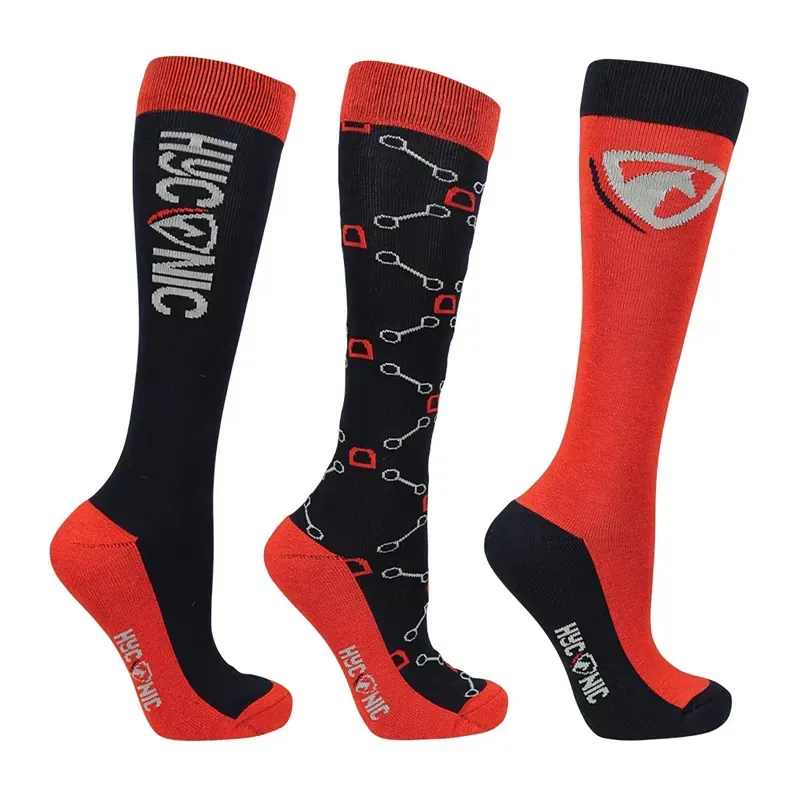 Hy Equestrian Pack of 3 Size 4-8 HyCONIC Pattern Socks in Navy/Red