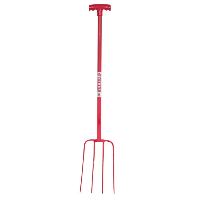 Faulks and Cox Red Gorilla Tubular 4 Prong T-Grip Manure Fork in Red