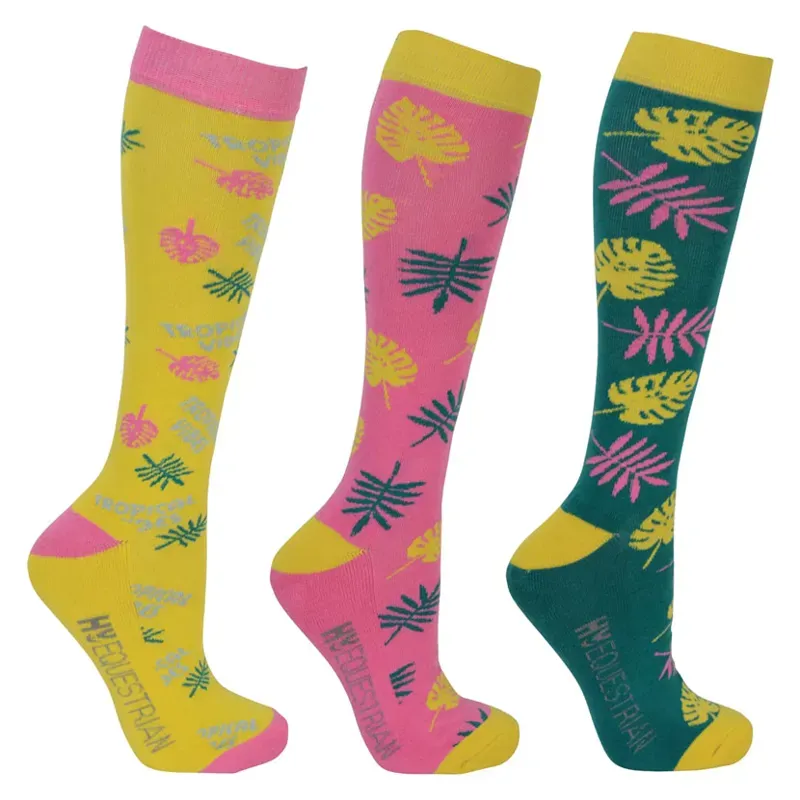 Hy Equestrian Tropical Vibes 3-packs Socks in Pink/Fern/Lime