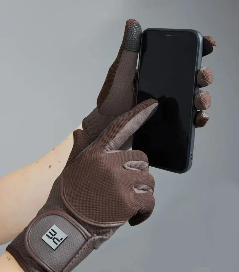Premier Equine Presa Mesh Riding Gloves in Brown-1